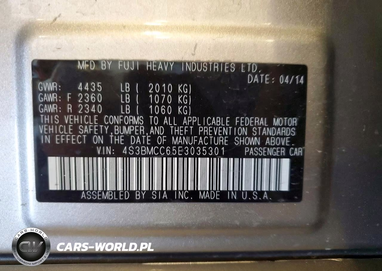 2014 Subaru Legacy 2.5I Premium VIN:4S3BMCC65E3035301 - 12