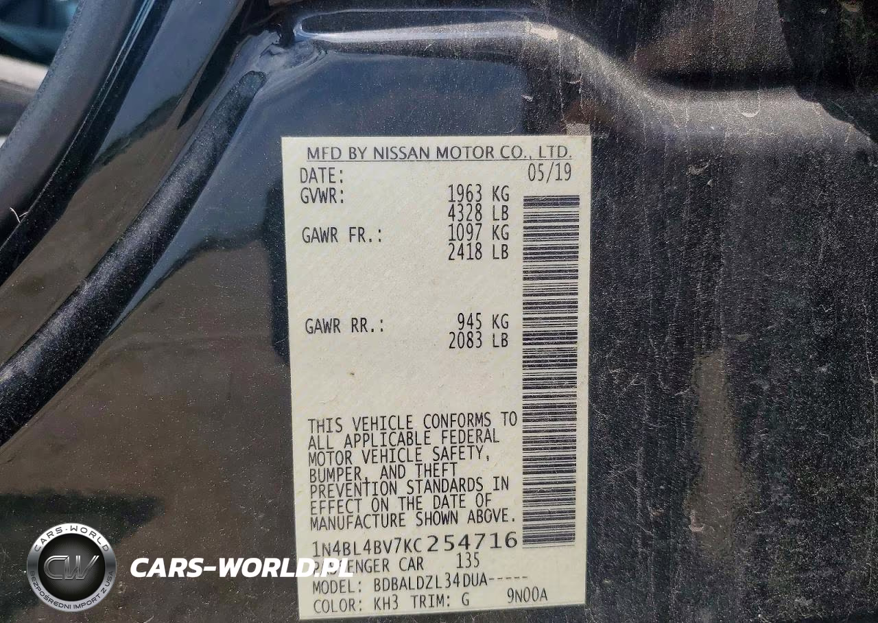2019 Nissan Altima S VIN:1N4BL4BV7KC254716 - 12