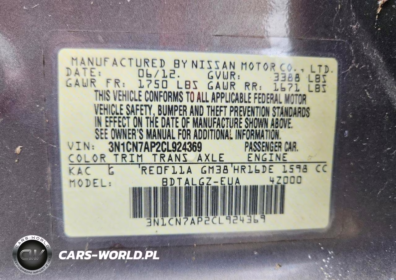 2012 Nissan Versa 1.6 S VIN:3N1CN7AP2CL924369 - 12