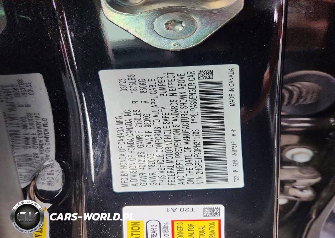 2023 Honda Civic Touring VIN:2HGFE1F90PH311703 - 12