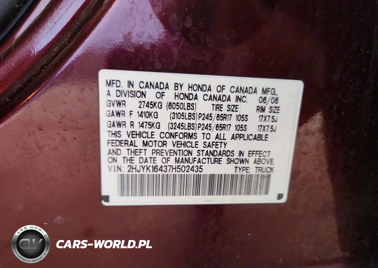 2007 Honda Ridgeline Rts VIN:2HJYK16437H502435 - 12