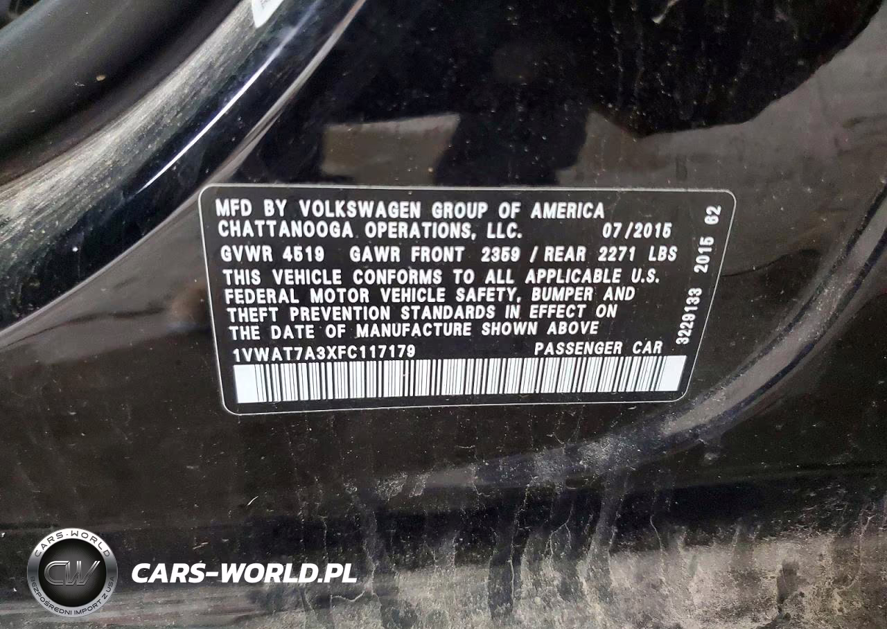 2015 Volkswagen Passat S VIN:1VWAT7A3XFC117179 - 12