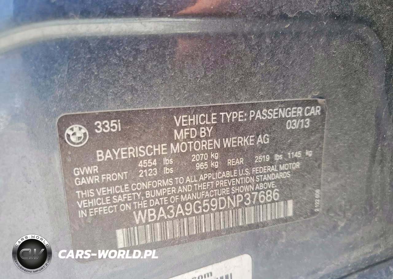 2013 BMW 335 I VIN:WBA3A9G59DNP37686 - 13