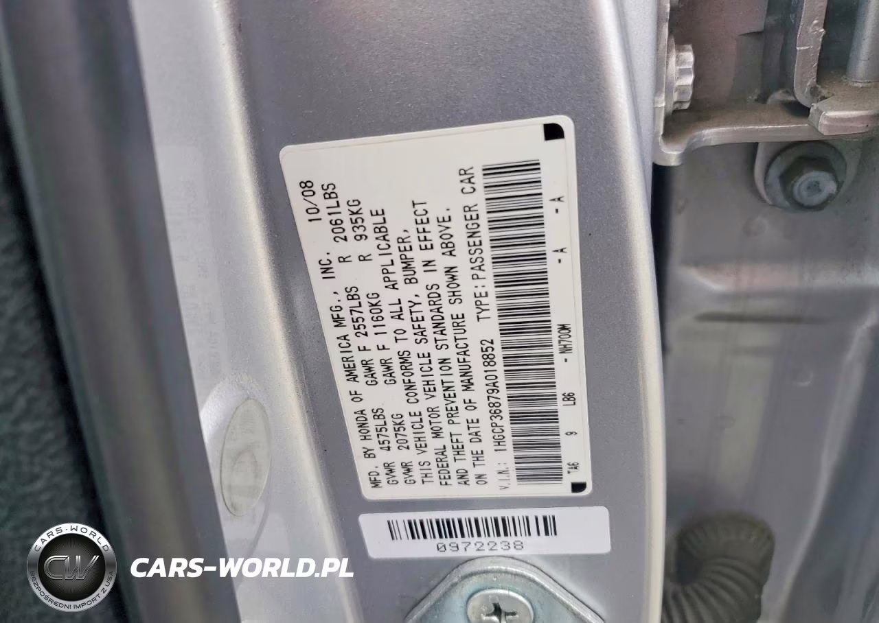 2009 Honda Accord Exl VIN:1HGCP36879A018852 - 13