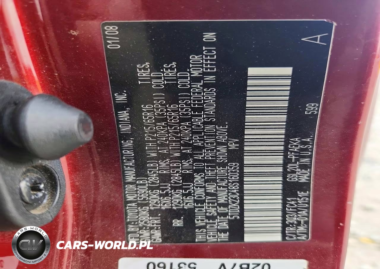 2008 Toyota Sienna Le 7-Passenger VIN:5TDZK23C48S160359 - 13
