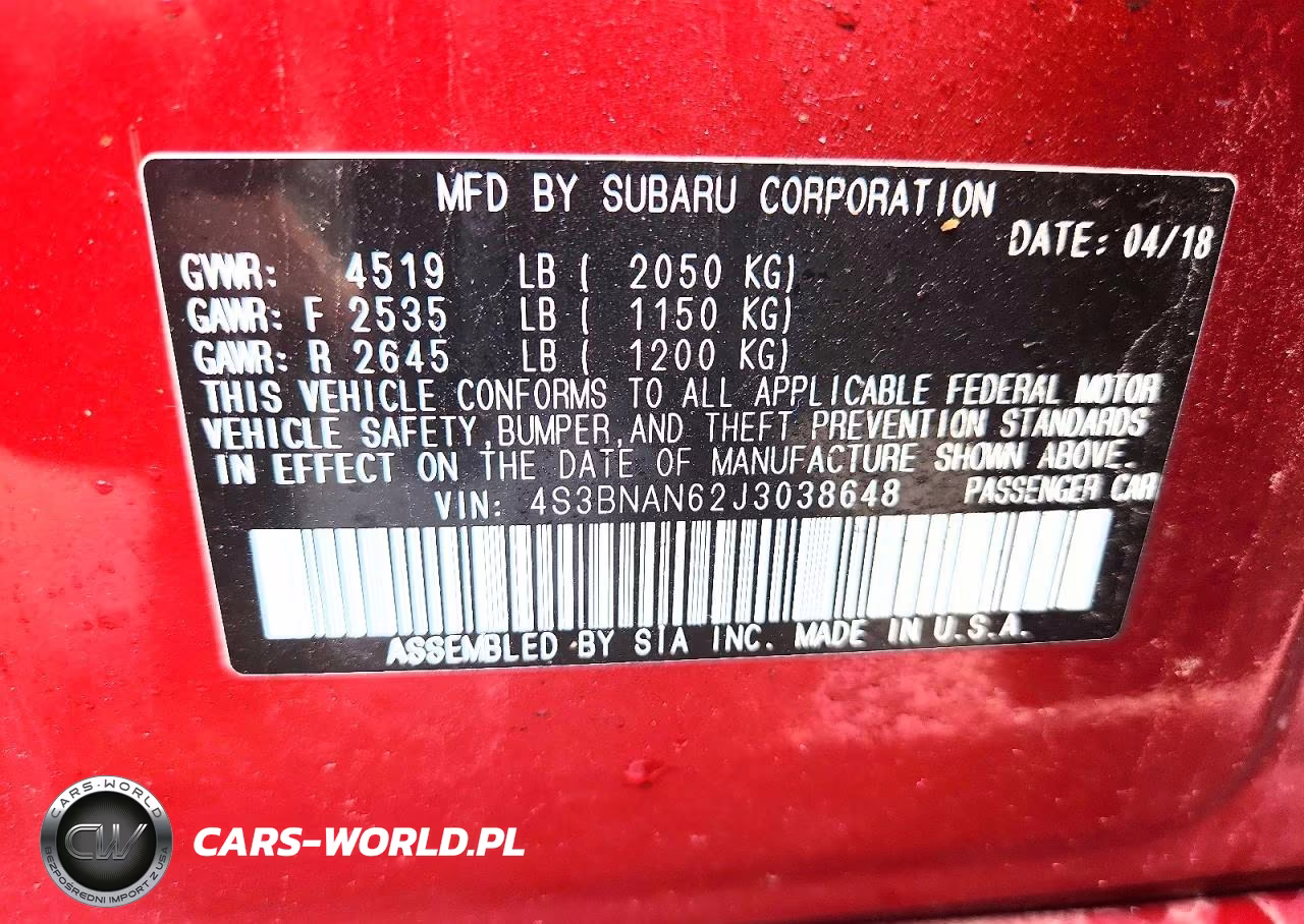2018 Subaru Legacy 2.5I Limited VIN:4S3BNAN62J3038648 - 12