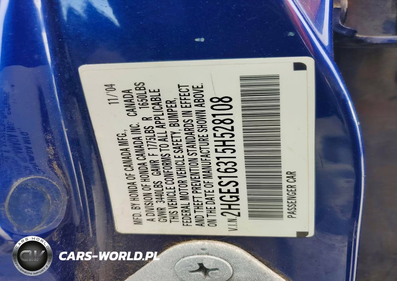 2005 Honda Civic Dx Vp VIN:2HGES16315H528108 - 12