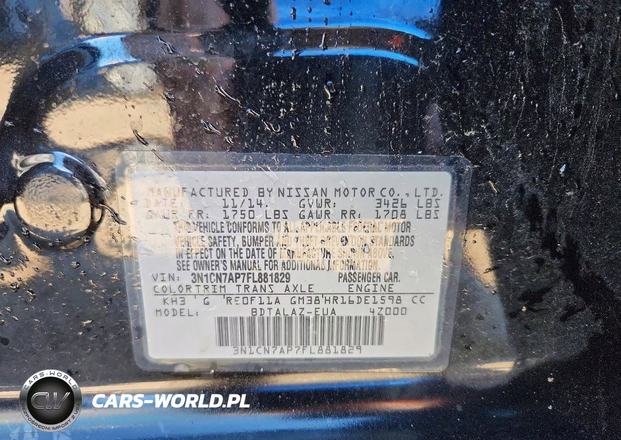 2015 Nissan Versa 1.6 S Plus VIN:3N1CN7AP7FL881829 - 13