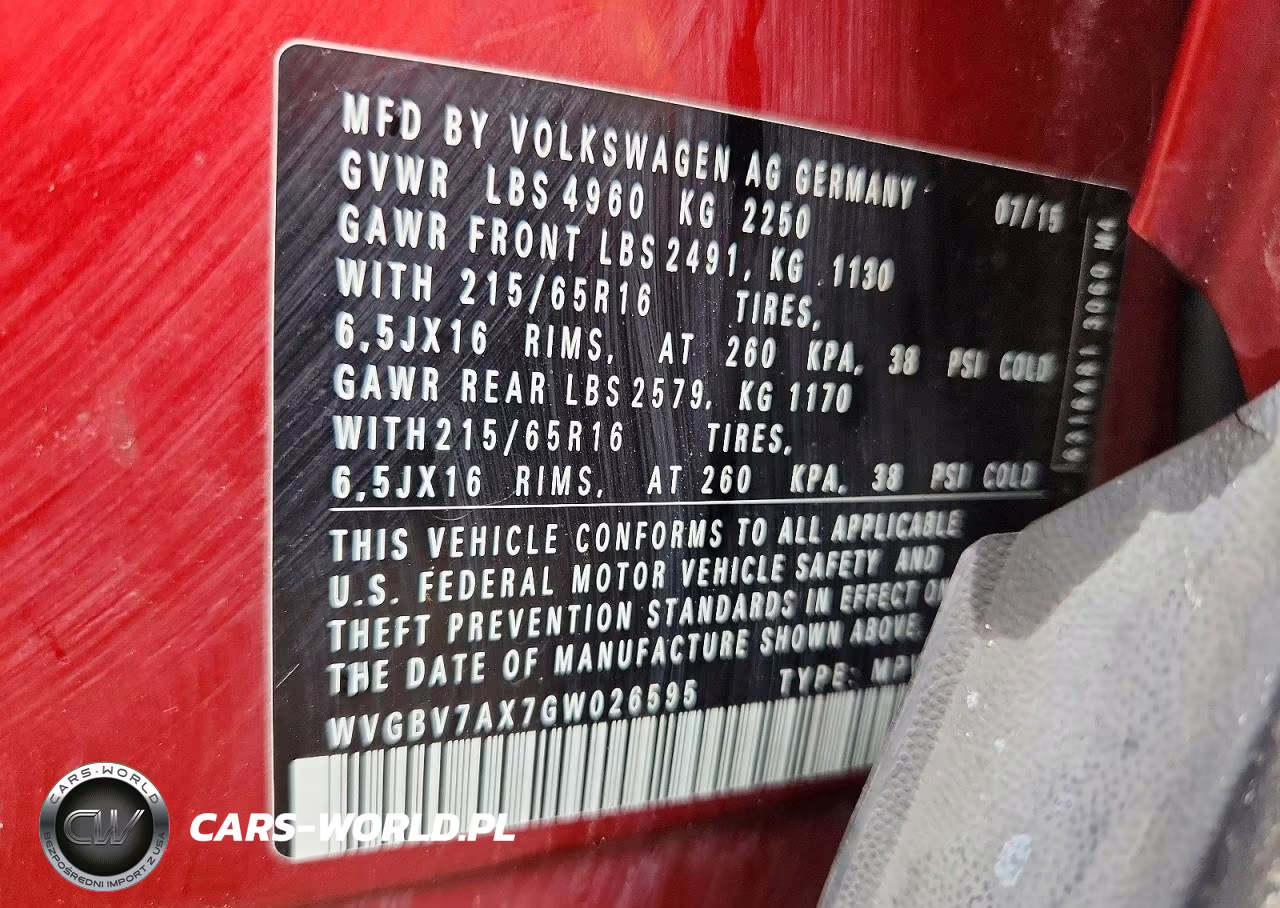 2016 Volkswagen Tiguan S VIN:WVGBV7AX7GW026595 - 12