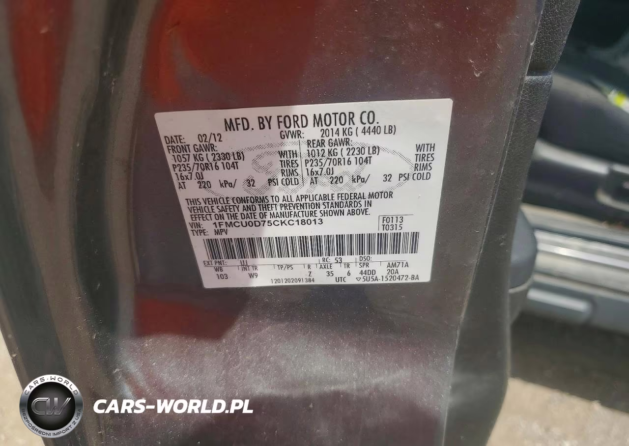 2012 Ford Escape VIN:1FMCU0D75CKC18013 - 13