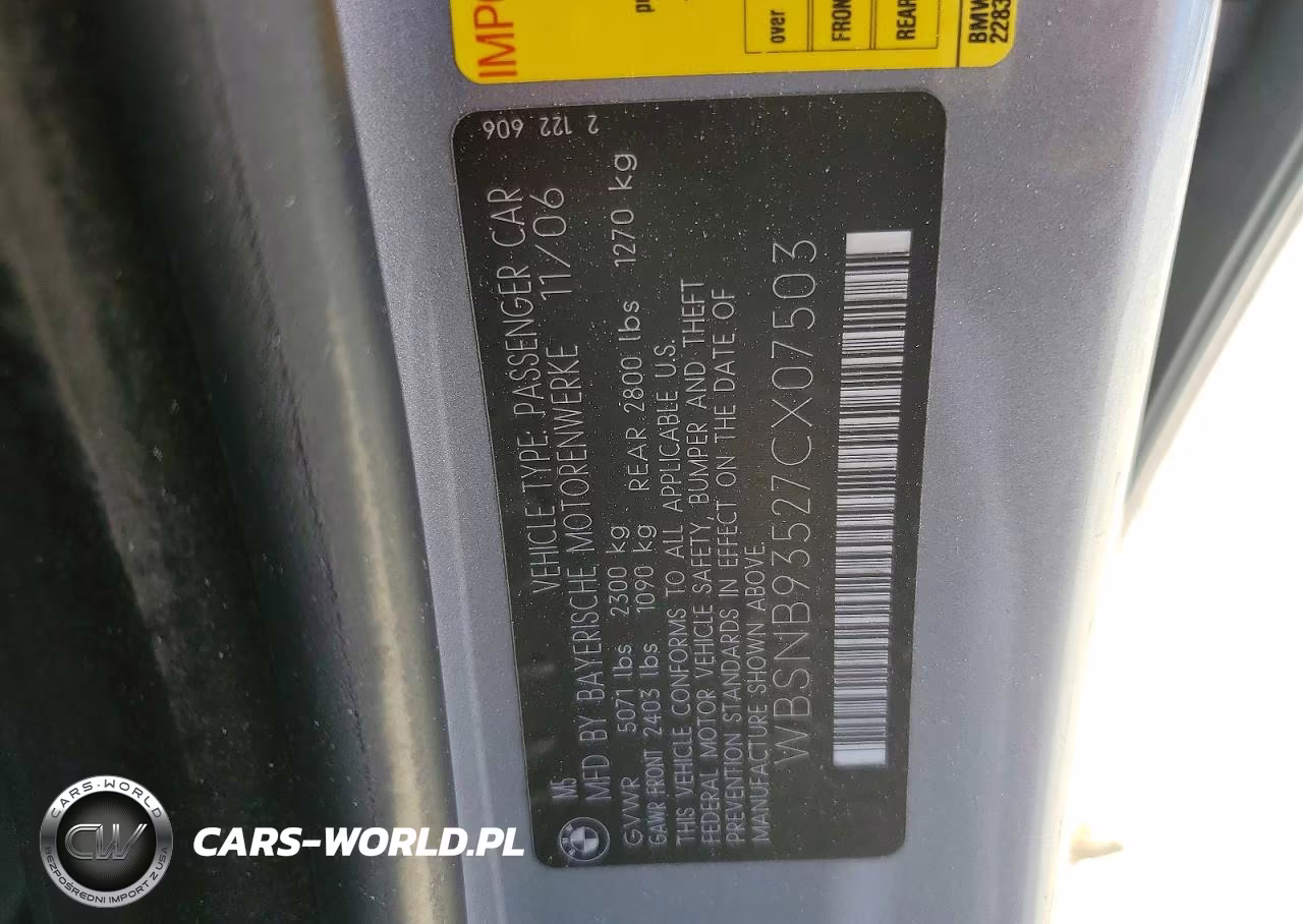 2007 BMW M5 VIN:WBSNB93527CX07503 - 12