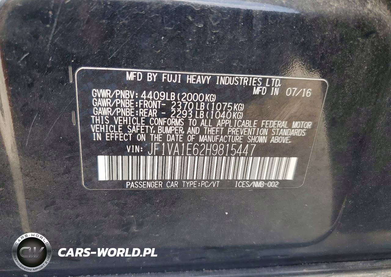 2017 Subaru Wrx Premium VIN:JF1VA1E62H9815447 - 12