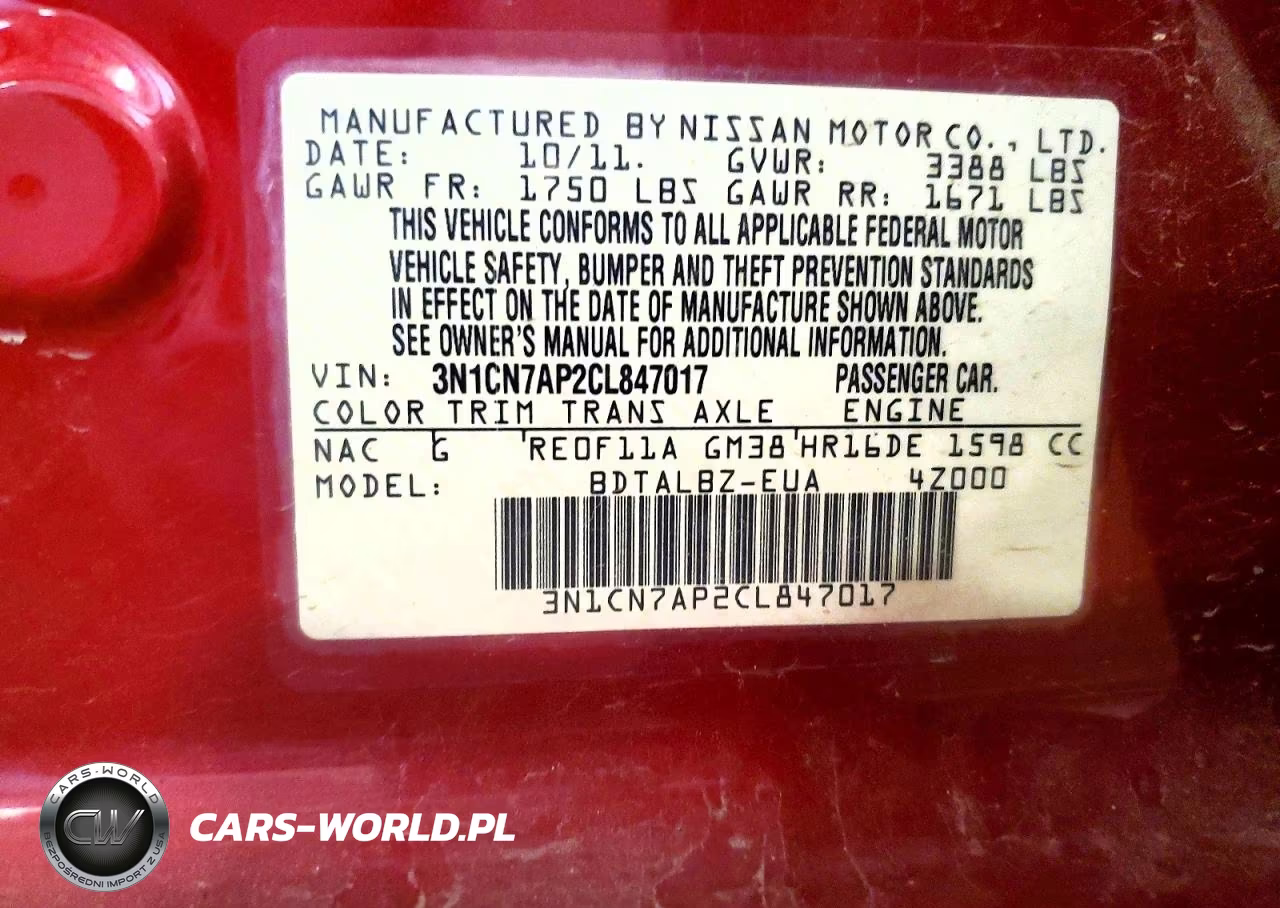 2012 Nissan Versa 1.6 S VIN:3N1CN7AP2CL847017 - 12