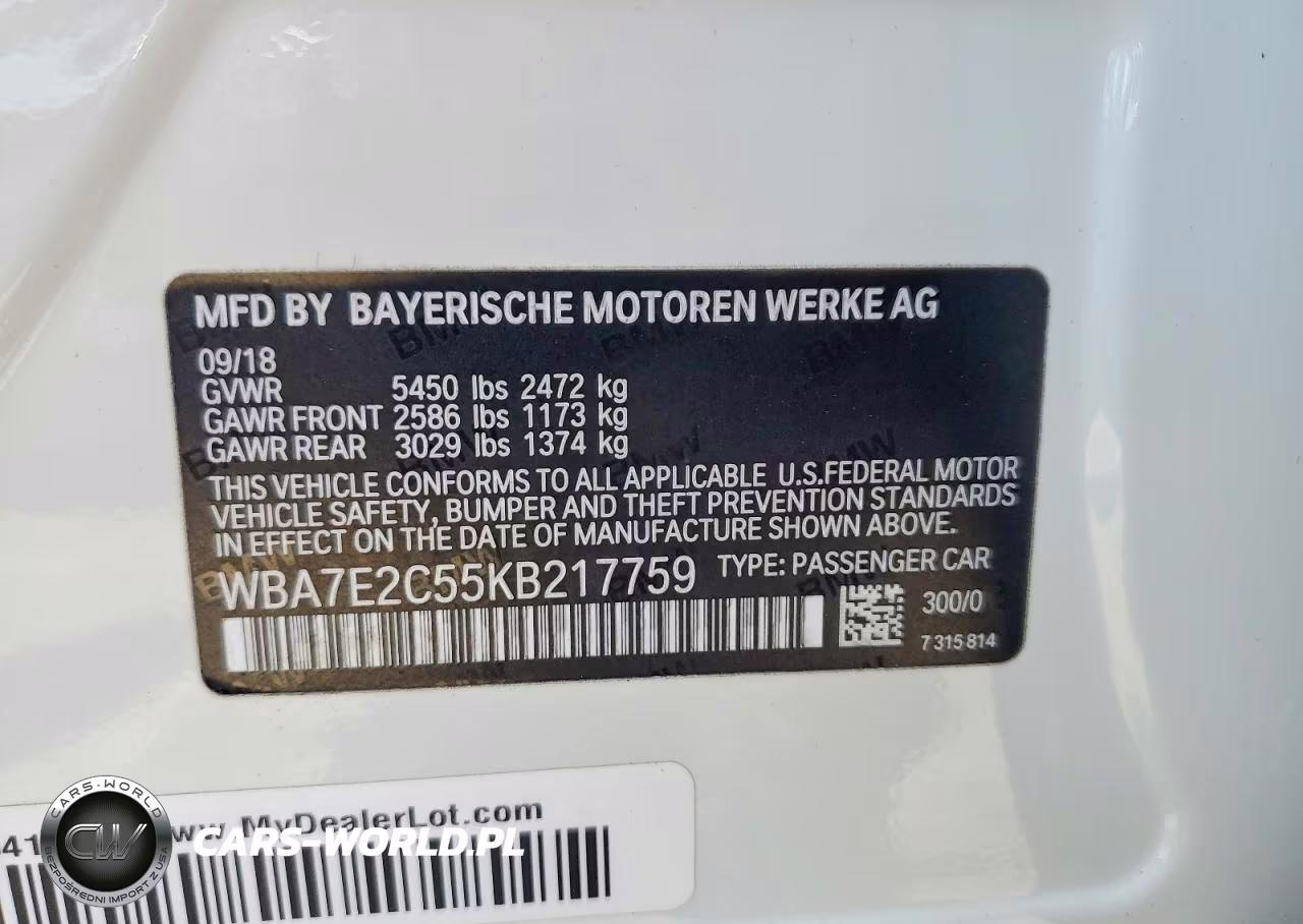 2019 BMW 740 I VIN:WBA7E2C55KB217759 - 12