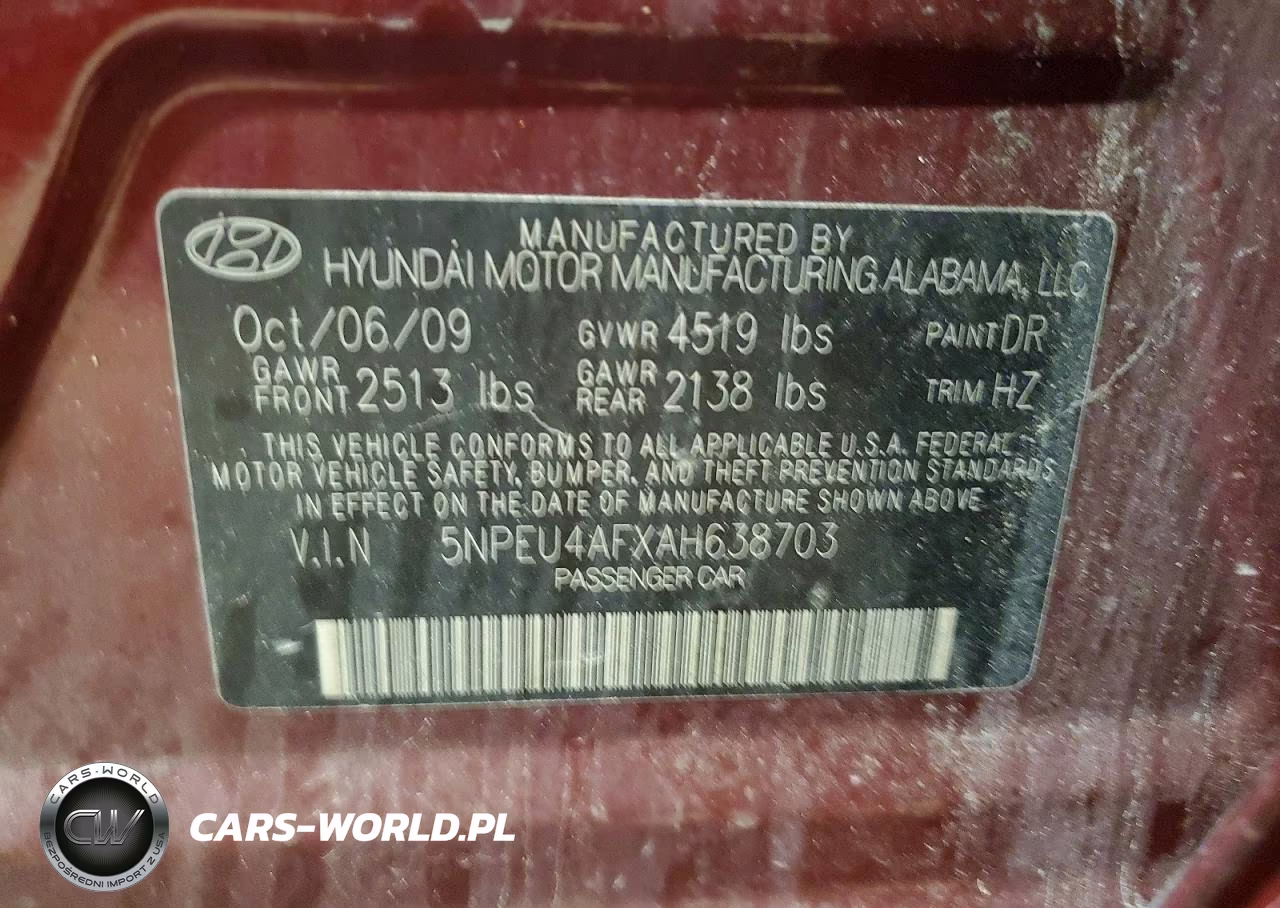 2010 Hyundai Sonata Se V6 VIN:5NPEU4AFXAH638703 - 12
