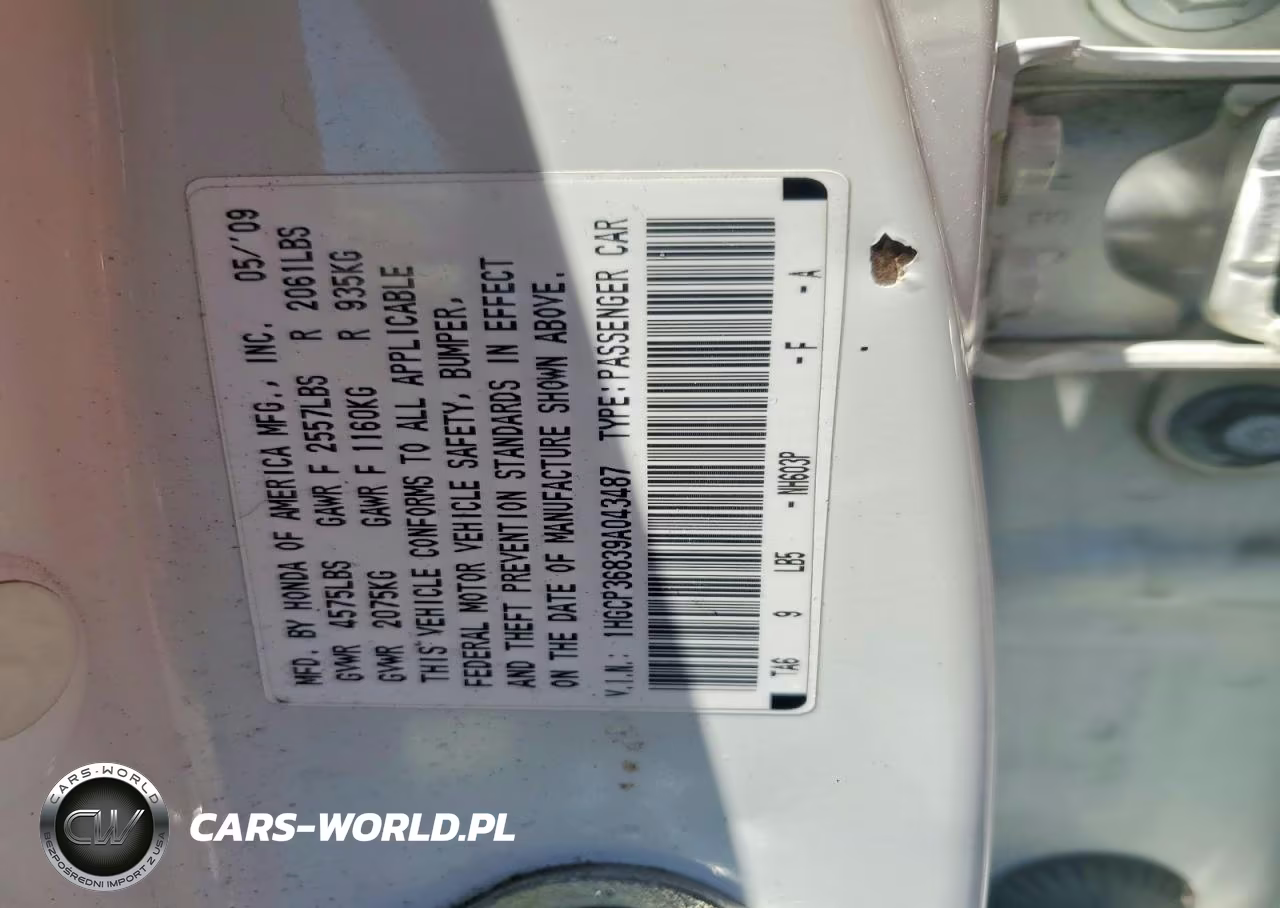 2009 Honda Accord Exl VIN:1HGCP36839A043487 - 12