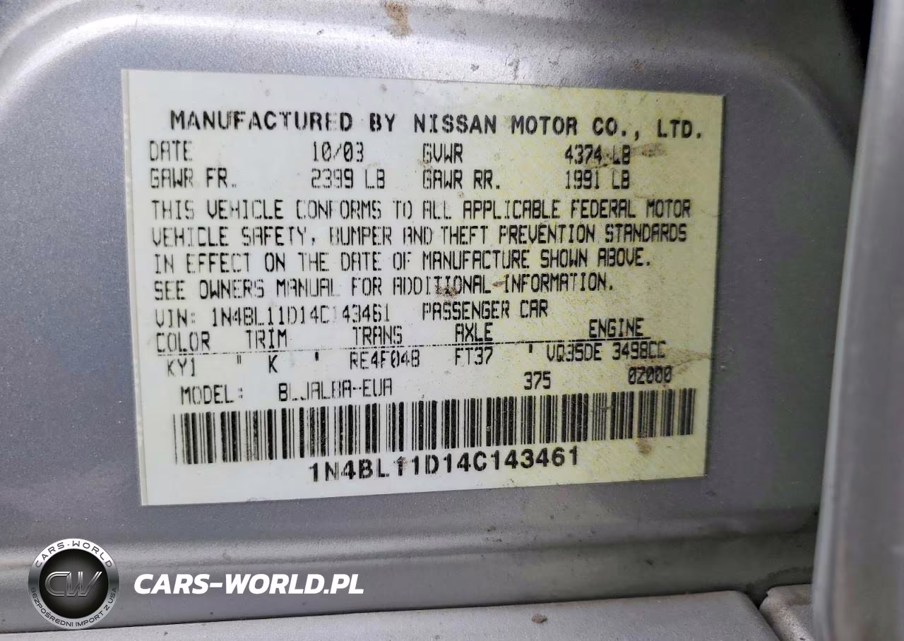 2004 Nissan Altima Se VIN:1N4BL11D14C143461 - 13