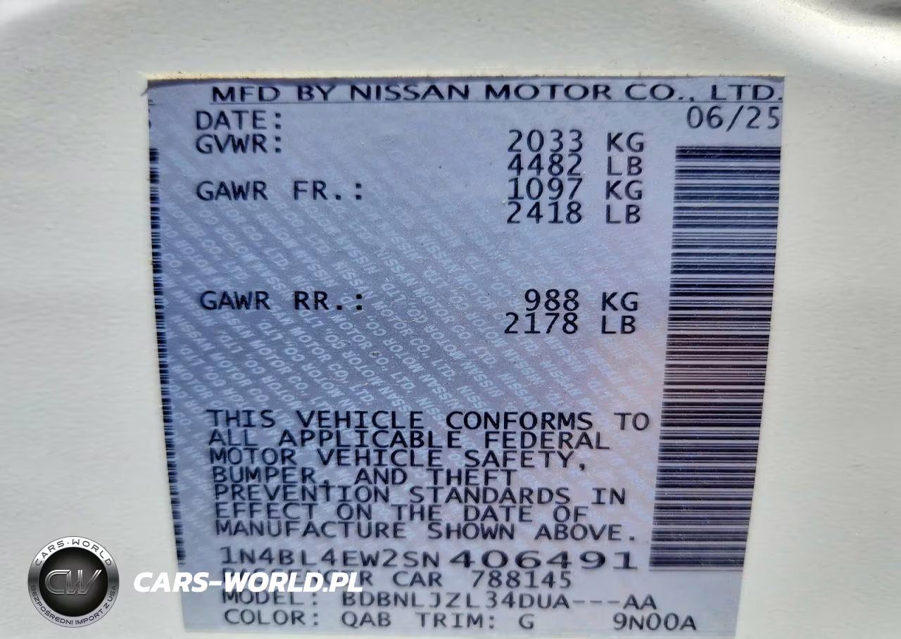 2025 Nissan Altima Sl VIN:1N4BL4EW2SN406491 - 12