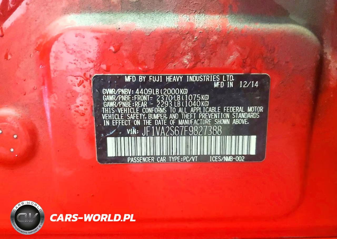 2015 Subaru Wrx Sti Limited VIN:JF1VA2S67F9827388 - 13
