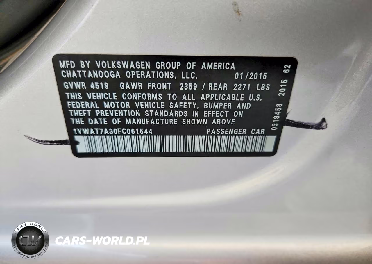 2015 Volkswagen Passat S VIN:1VWAT7A30FC061544 - 12