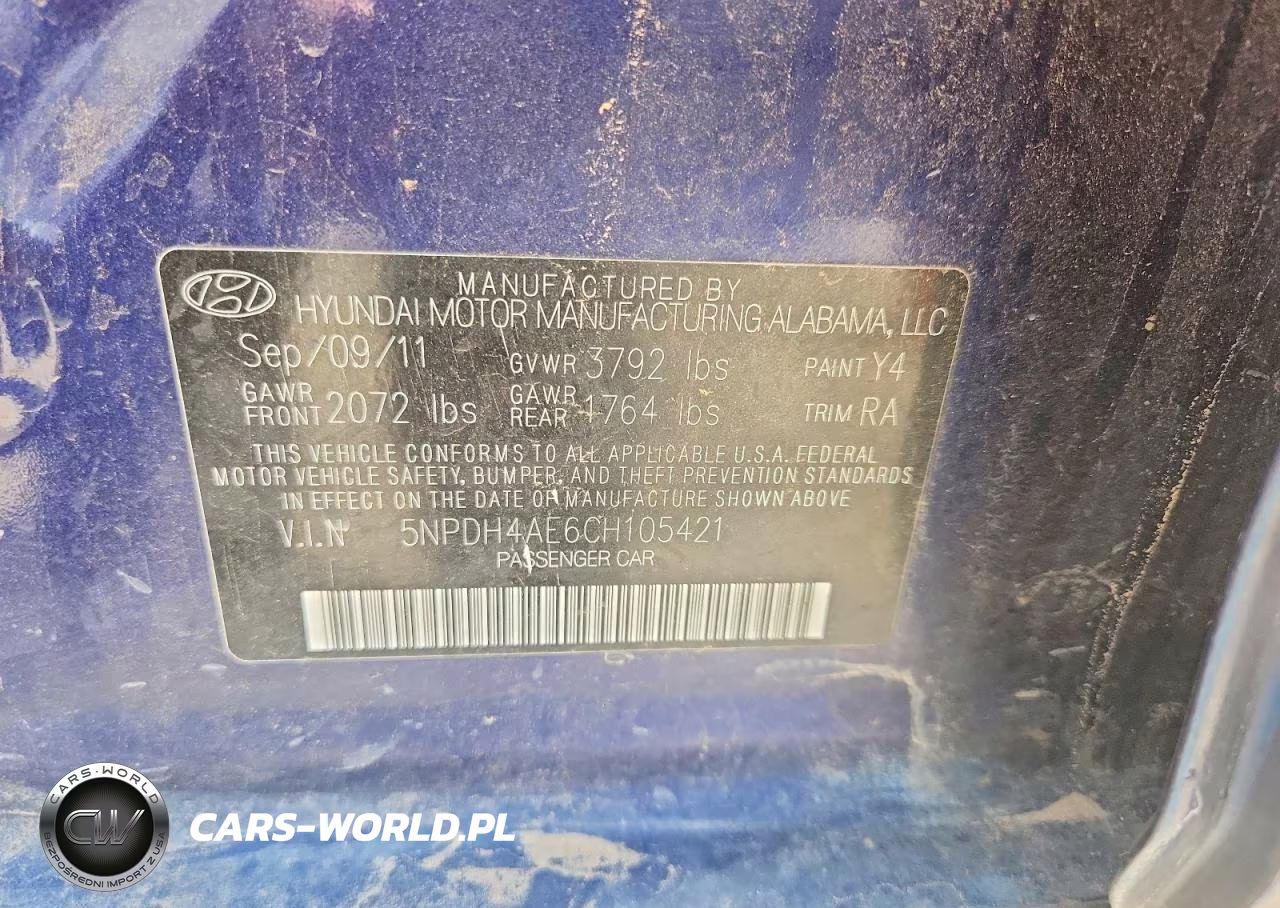 2012 Hyundai Elantra Gls VIN:5NPDH4AE6CH105421 - 12