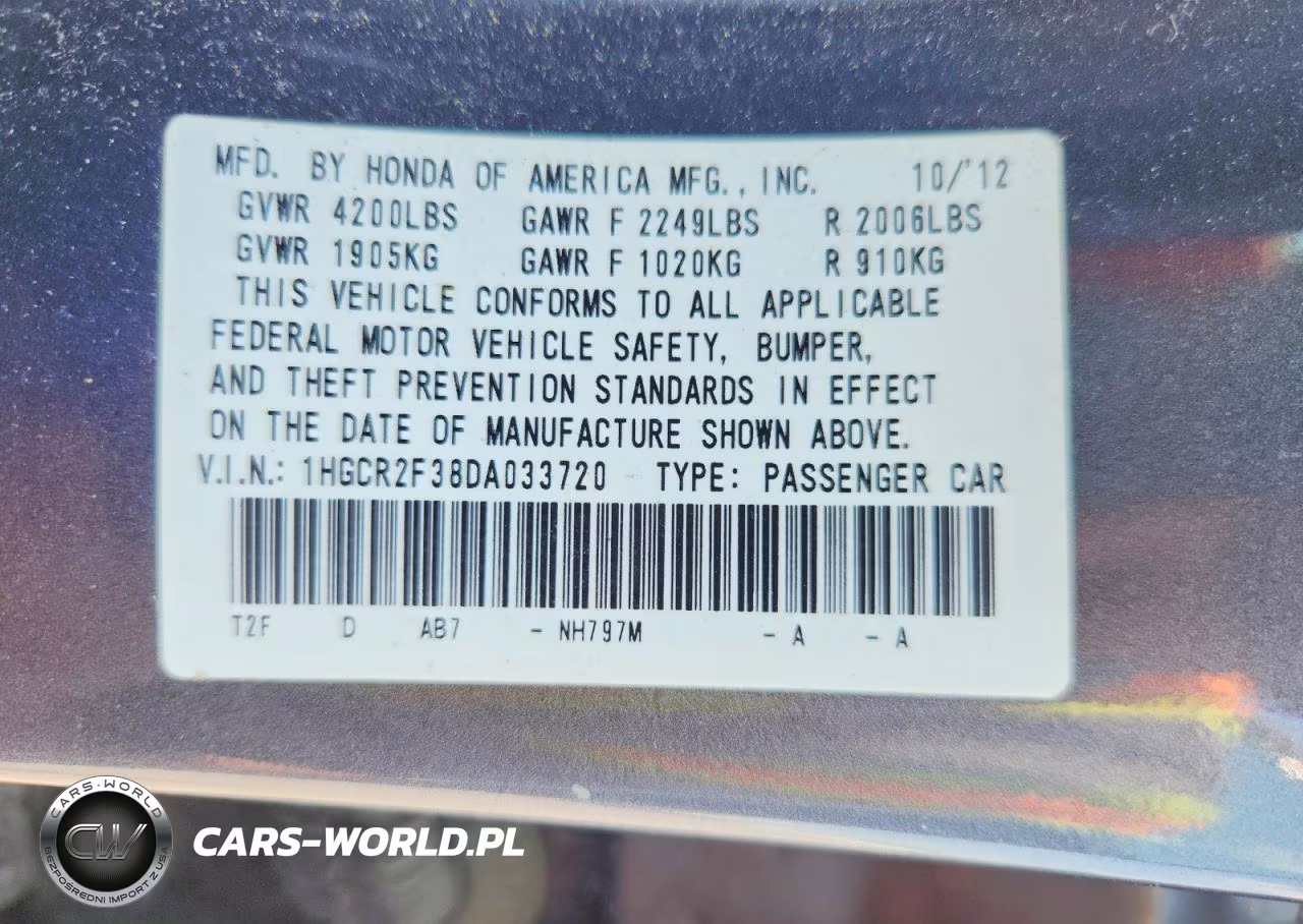 2013 Honda Accord Lx VIN:1HGCR2F38DA033720 - 12