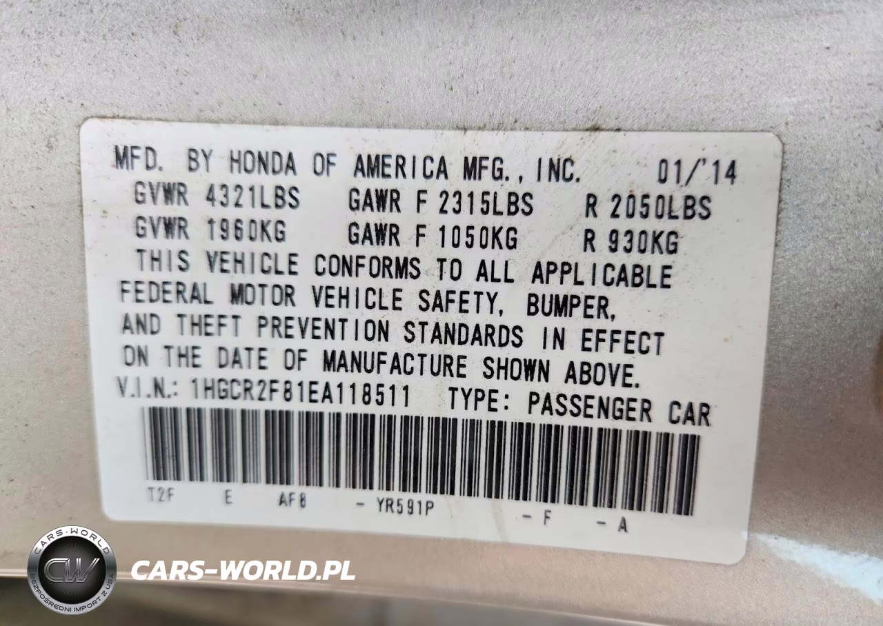 2014 Honda Accord Exl VIN:1HGCR2F81EA118511 - 12