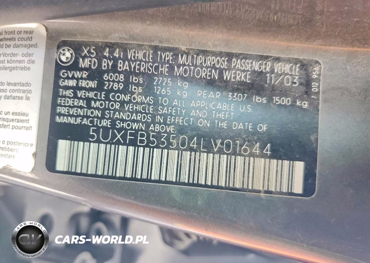 2004 BMW X5 4.4I VIN:5UXFB53504LV01644 - 13