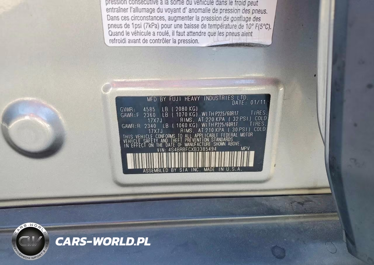 2011 Subaru Outback 2.5I Premium VIN:4S4BRBFCXB3385494 - 14