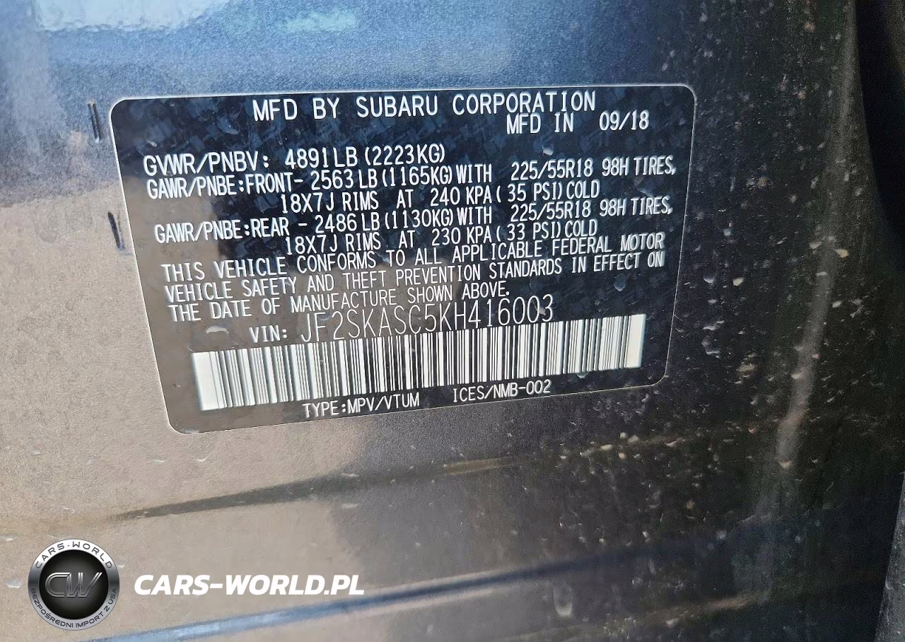 2019 Subaru Forester Limited VIN:JF2SKASC5KH416003 - 14
