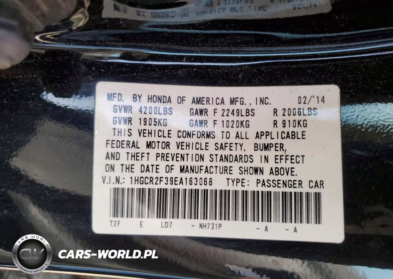 2014 Honda Accord Lx VIN:1HGCR2F39EA163068 - 12
