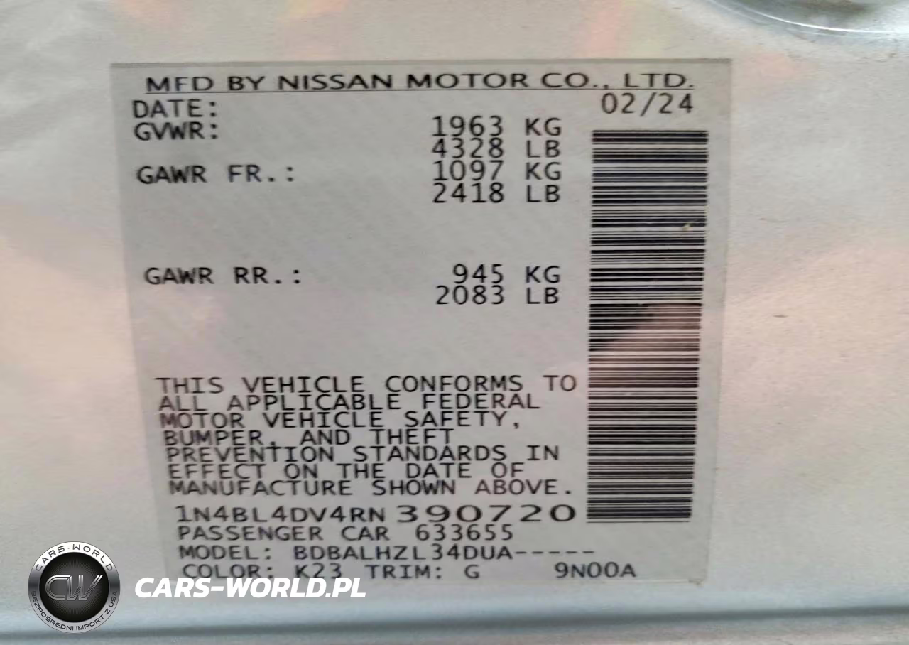 2024 Nissan Altima Sv VIN:1N4BL4DV4RN390720 - 12