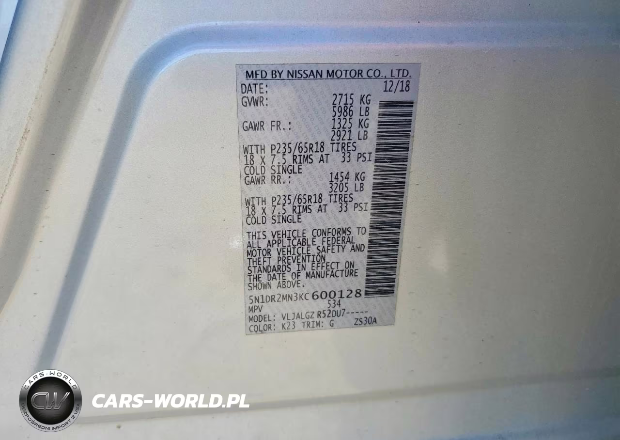 2019 Nissan Pathfinder Sl VIN:5N1DR2MN3KC600128 - 13