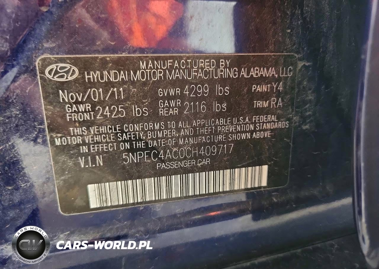 2012 Hyundai Sonata Se VIN:5NPEC4AC0CH409717 - 12
