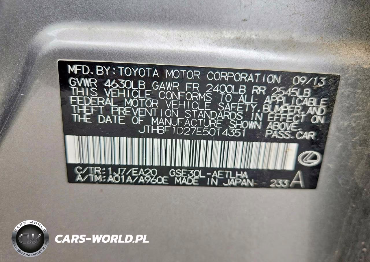 2014 Lexus Is 250 VIN:JTHBF1D27E5014351 - 12