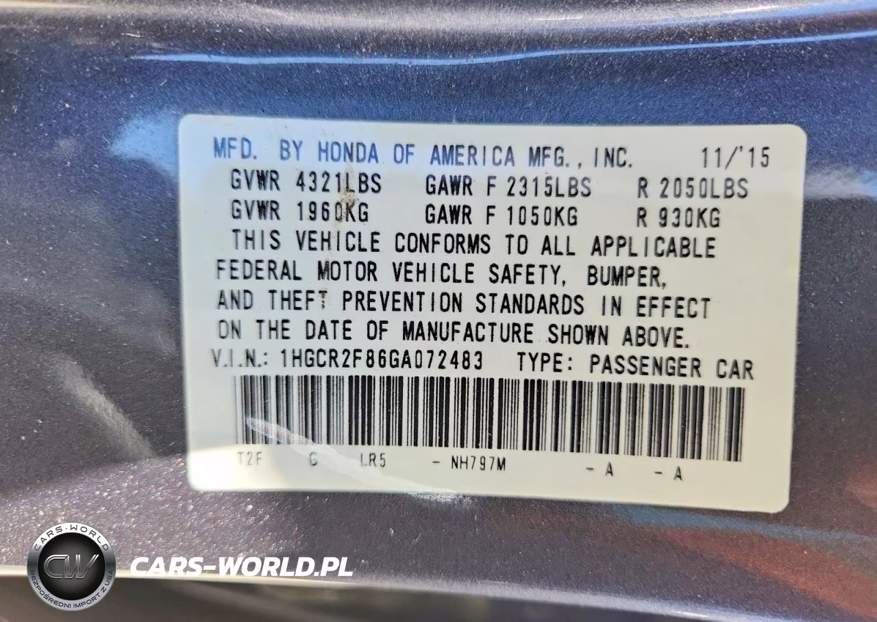 2016 Honda Accord Exl VIN:1HGCR2F86GA072483 - 13