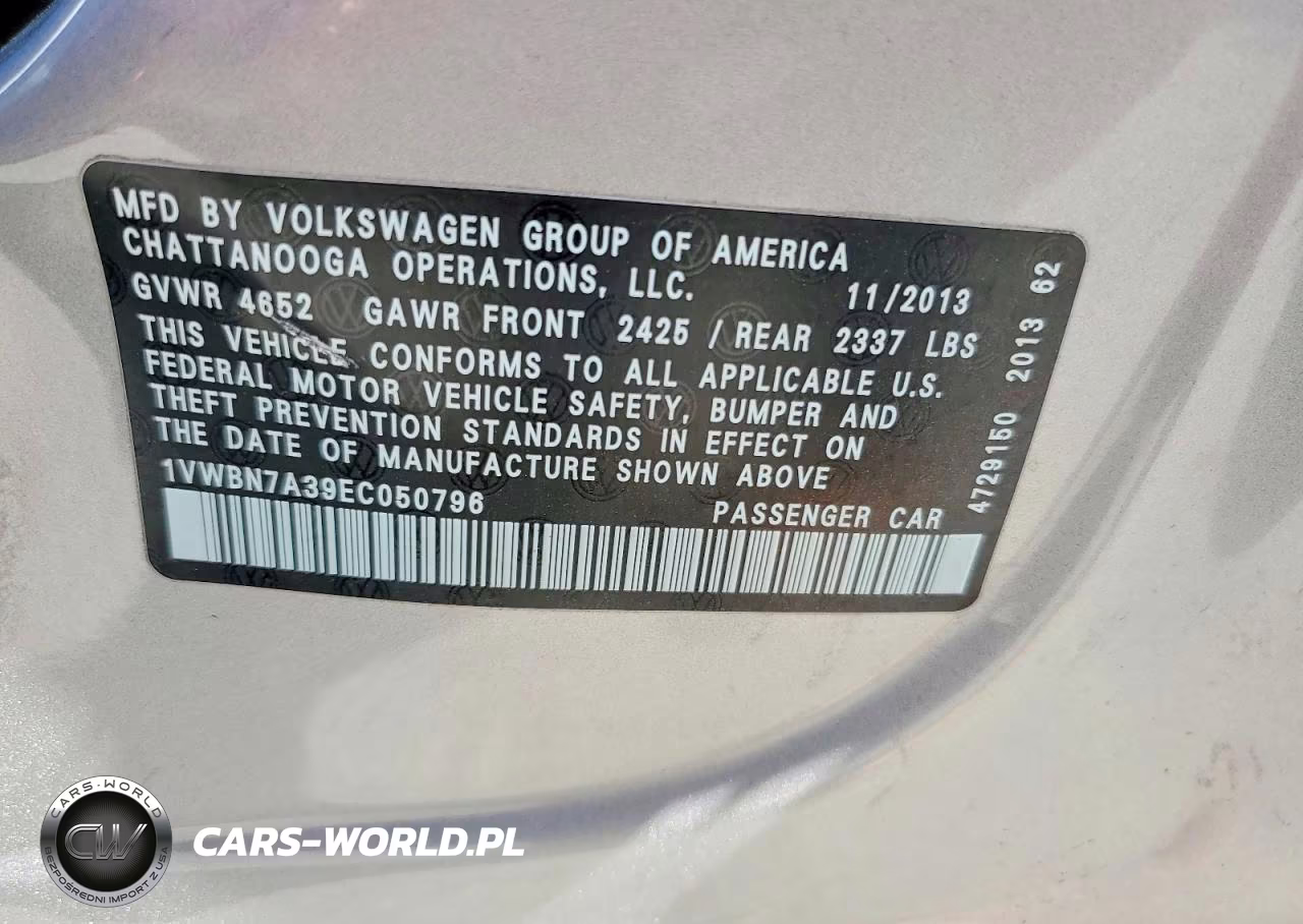 2014 Volkswagen Passat Se VIN:1VWBN7A39EC050796 - 13
