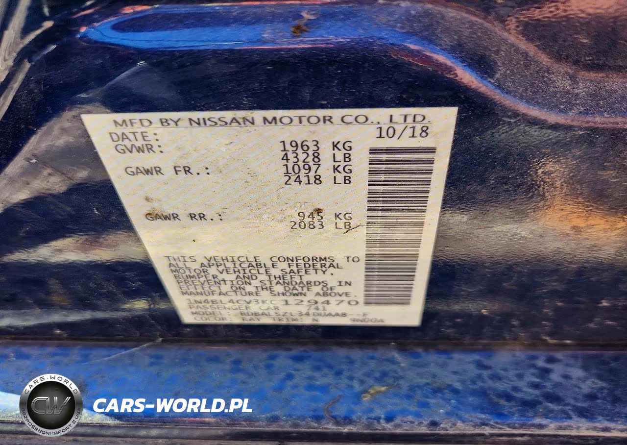 2019 Nissan Altima Sr VIN:1N4BL4CV3KC129470 - 12