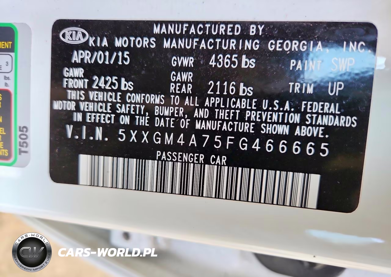 2015 Kia Optima Lx VIN:5XXGM4A75FG466665 - 12