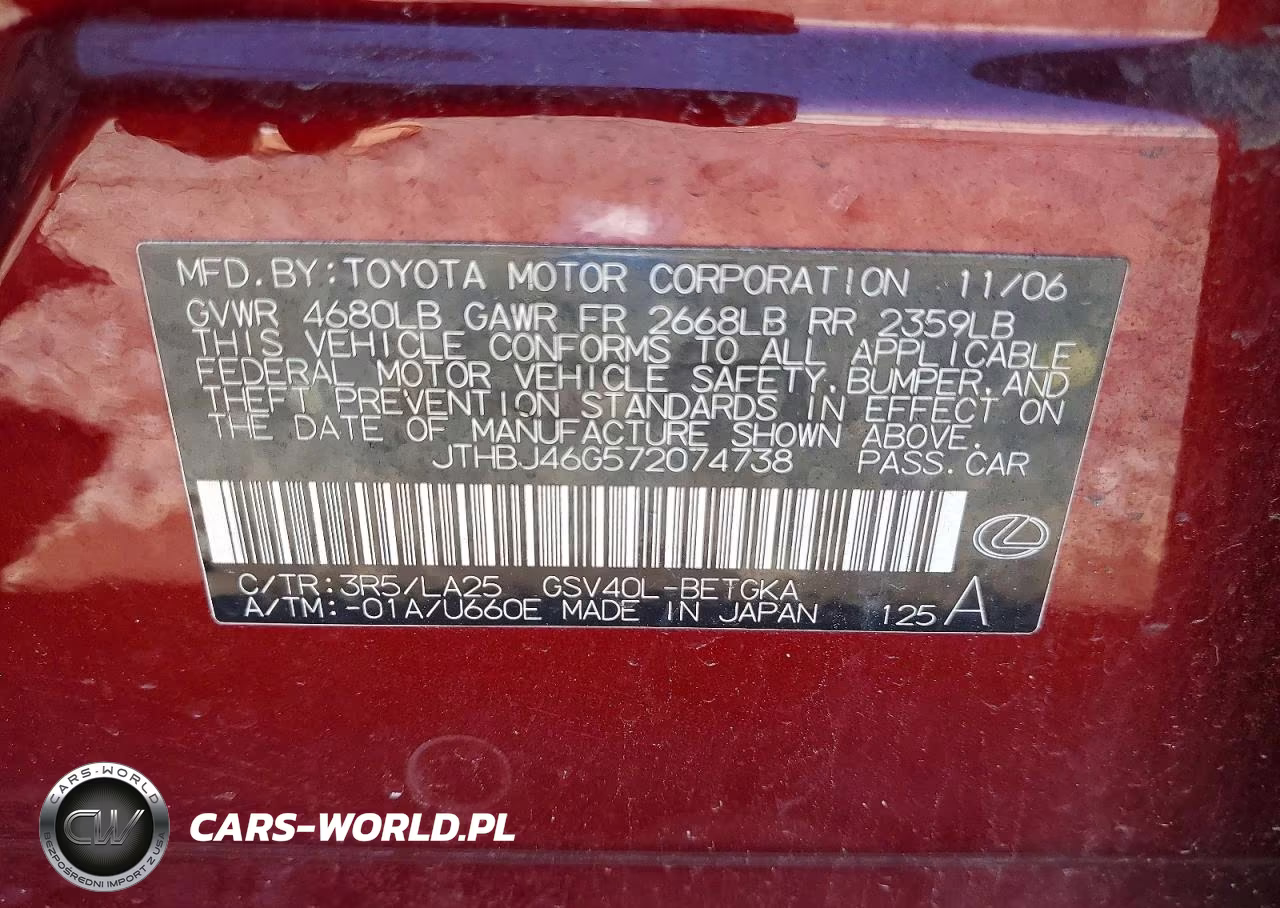 2007 Lexus Es 350 VIN:JTHBJ46G572074738 - 12