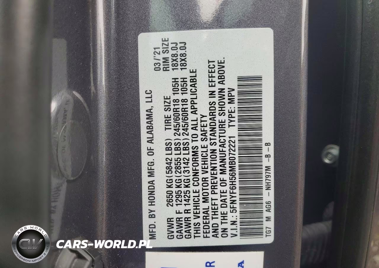 2021 Honda Pilot Exl VIN:5FNYF6H56MB072221 - 13
