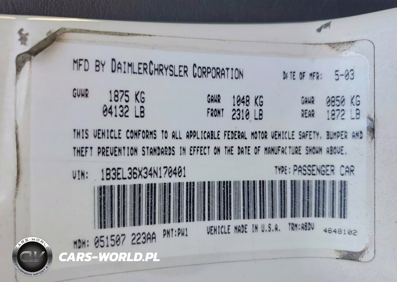 2004 Dodge Stratus Se VIN:1B3EL36X34N170401 - 12