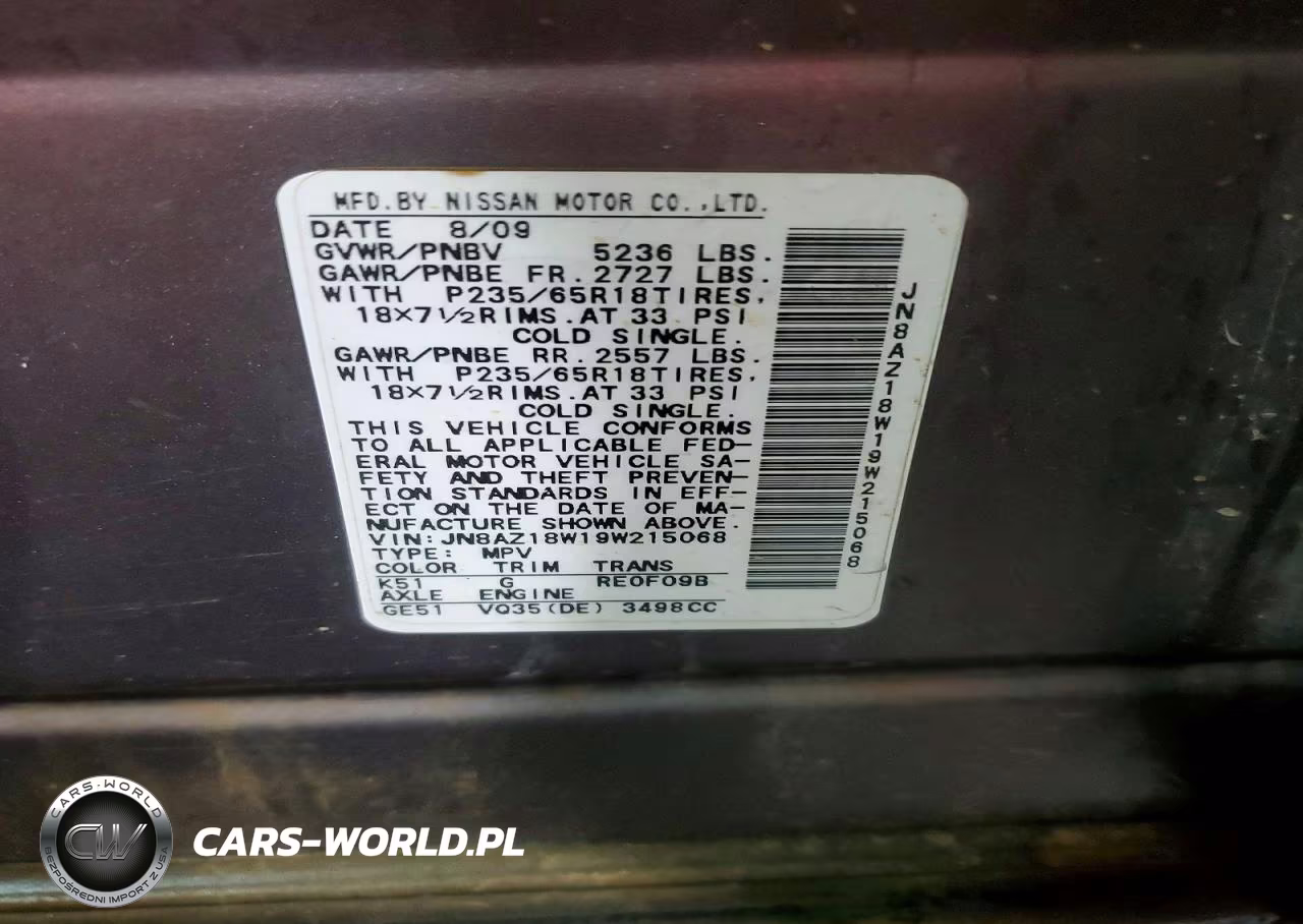 2009 Nissan Murano S VIN:JN8AZ18W19W215068 - 12