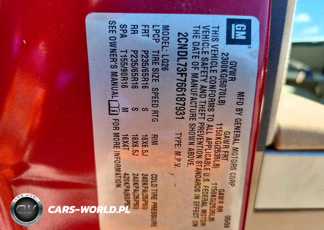 2006 Chevrolet Equinox Lt VIN:2CNDL73F766187931 - 14