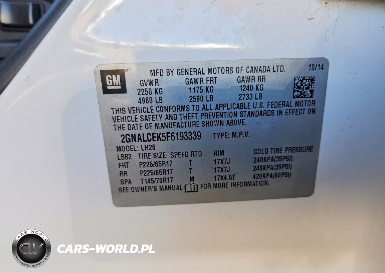 2015 Chevrolet Equinox Lt VIN:2GNALCEK5F6193339 - 13