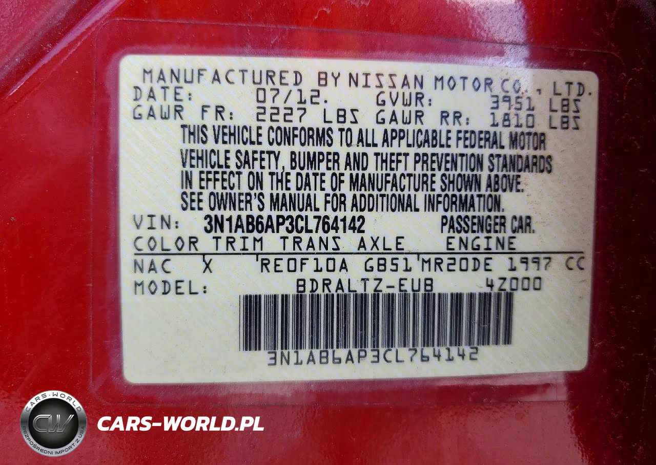 2012 Nissan Sentra 2.0 VIN:3N1AB6AP3CL764142 - 13