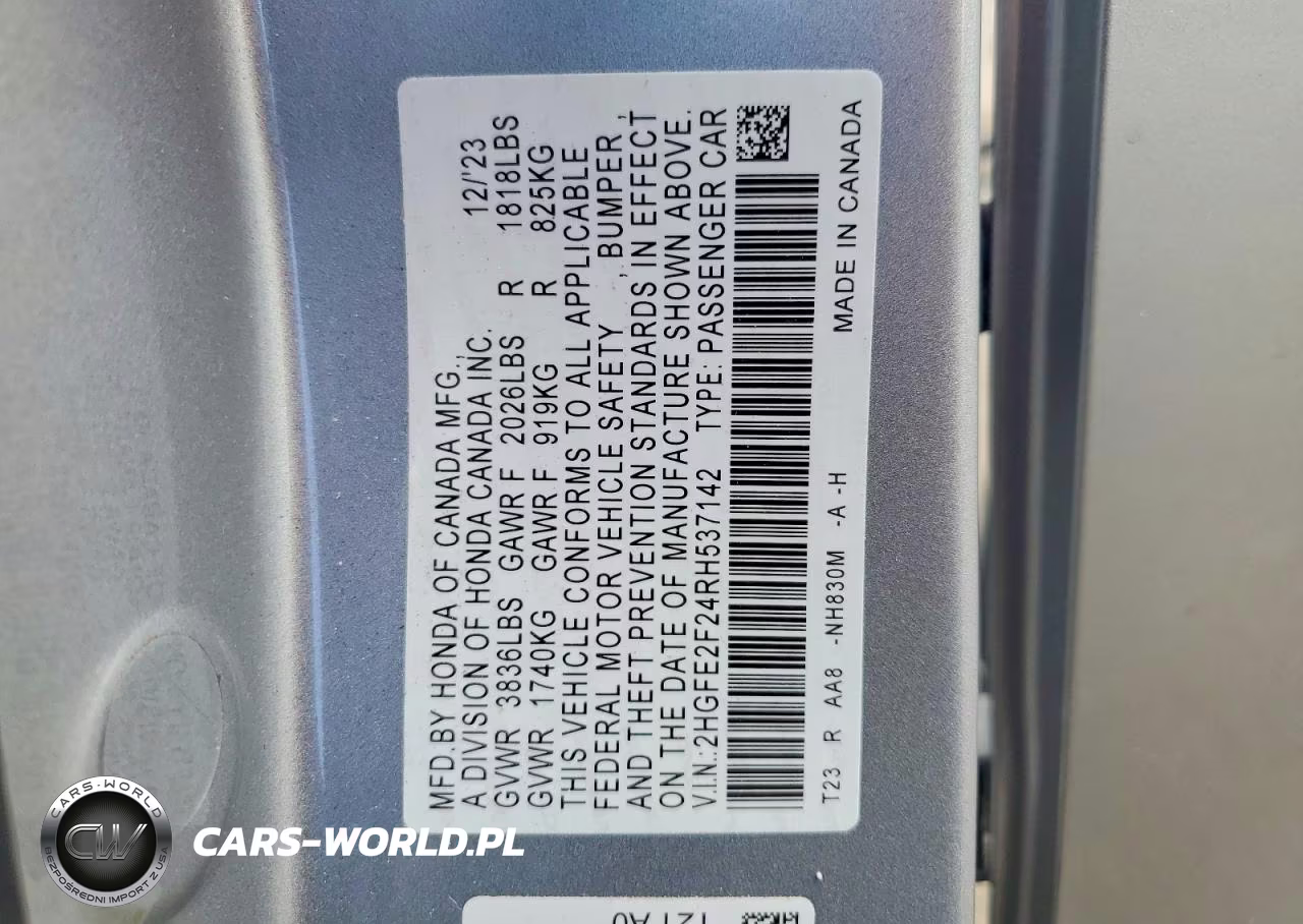 2024 Honda Civic Lx VIN:2HGFE2F24RH537142 - 12