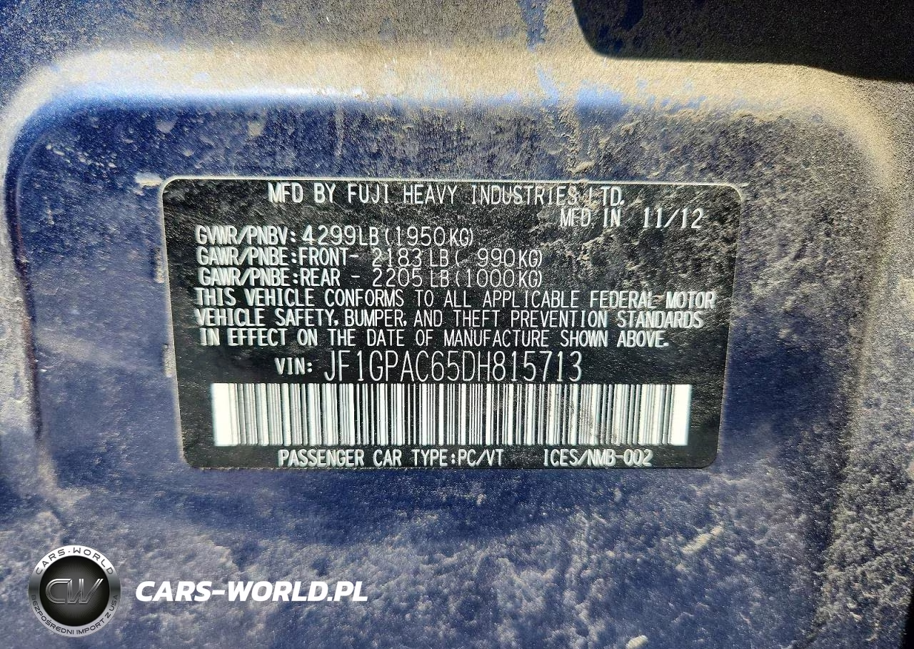 2013 Subaru Impreza Premium VIN:JF1GPAC65DH815713 - 12