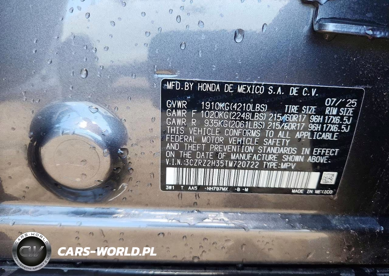 2026 Honda Hr-V Lx VIN:3CZRZ2H35TM720722 - 12