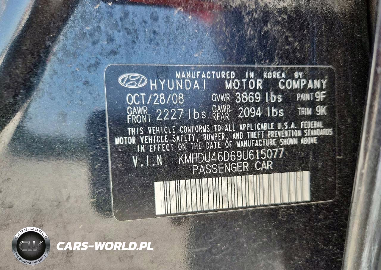 2009 Hyundai Elantra Gls VIN:KMHDU46D69U615077 - 12